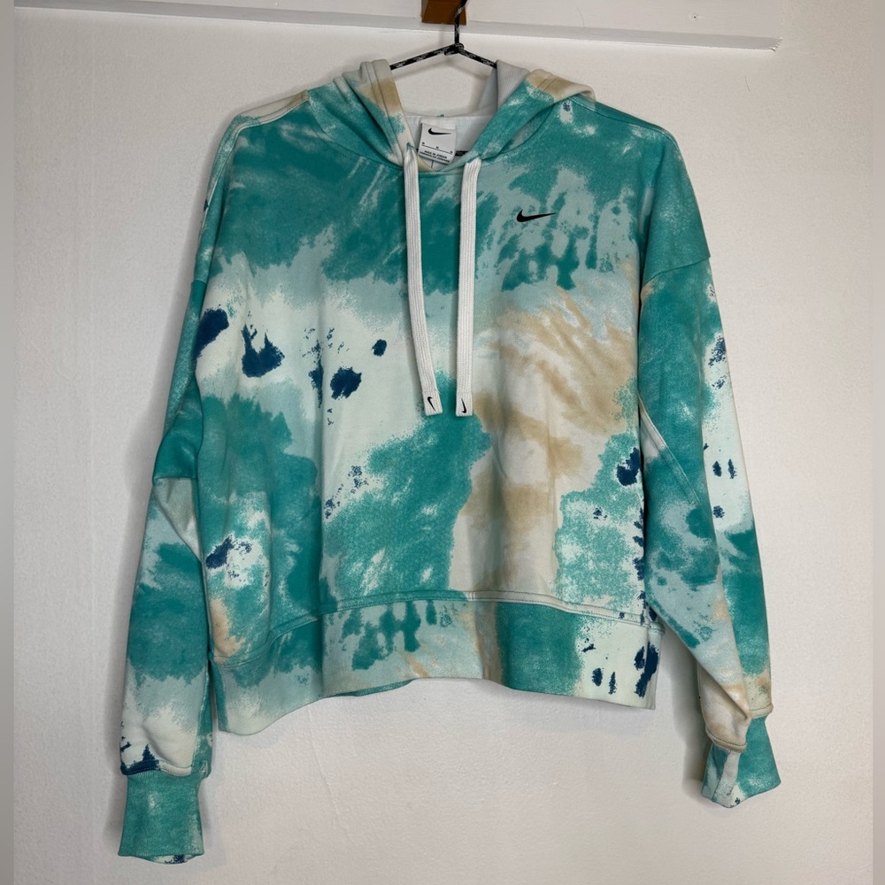 Nike Women's Aqua and Cream Tie-Dye Hoodie